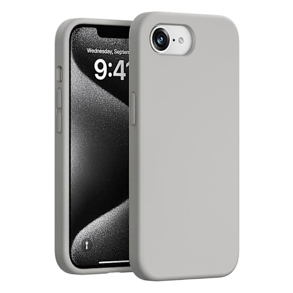 Cover til iPhone 16e, PC + flydende silikone, anti-ridse foring - Lysegrå