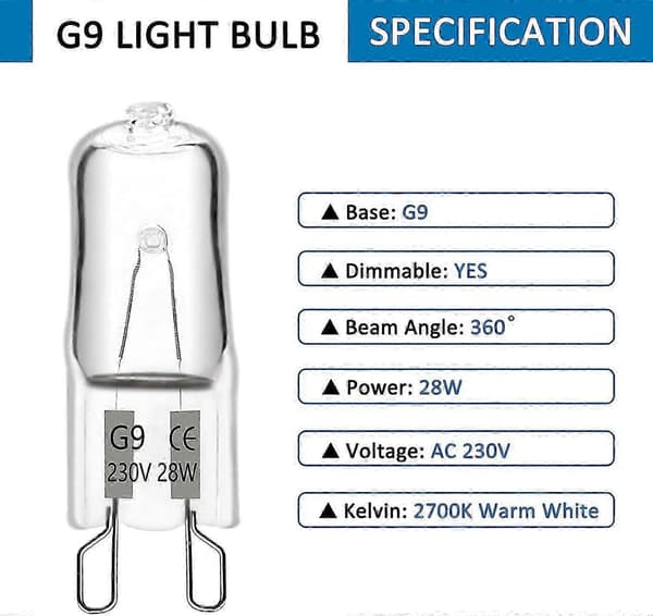 10-pack 28W 230V 370LM 2700K Varmvit Dimbar G9 Halogenlampor