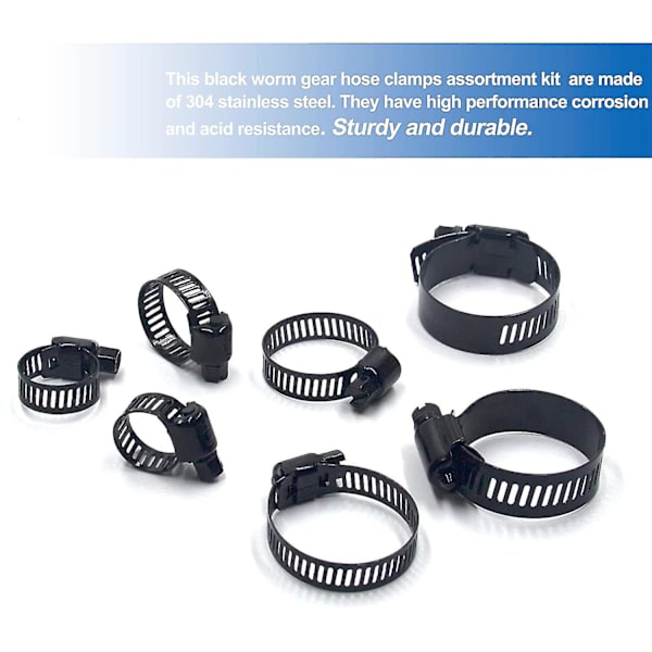 60 stk. Slangeklemmer med Snekkegear, Assorteret, Rustfrit Stål, Justerbar Rækkevidde 6-38 mm (sort) -yvan