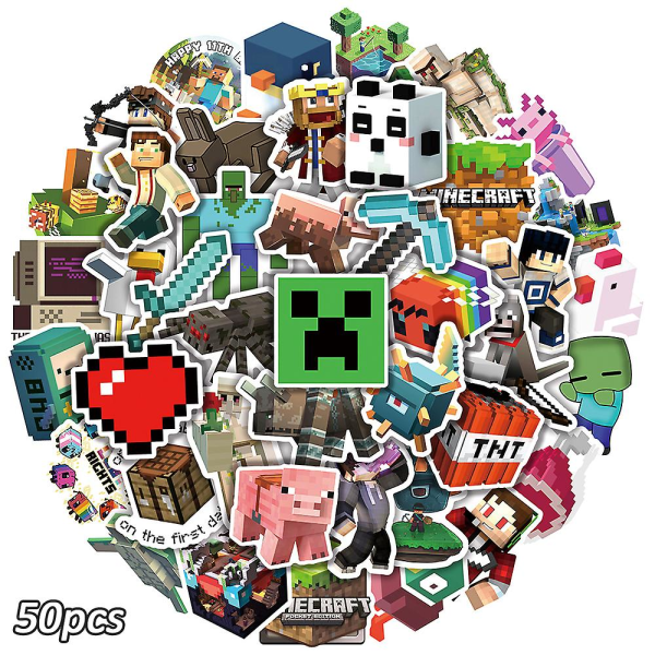 50pcs/pack  Minecraft Theme Cool Stickers Vinyl Waterproof Decals Decor For Guitar Luggage Skateboard Laptop