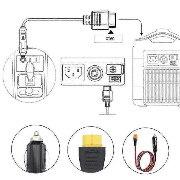 ALLPOWERS S2000 Bluetti EB55 Anker 757/767 Billader Kompatibel med XT60 12V til 24V Ladekabel