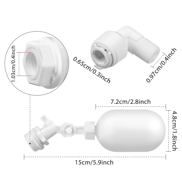 Vattenfilter Flytkulventil 1/4 Tum Justerbar Flytkulventil Plast Vattentank Flytkulventiler