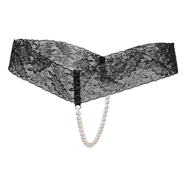 Sexede Kvinder Crotchless Trusser Gennemsigtig Blonde G-streng Undertøj Perler Snore Sort-MXBC