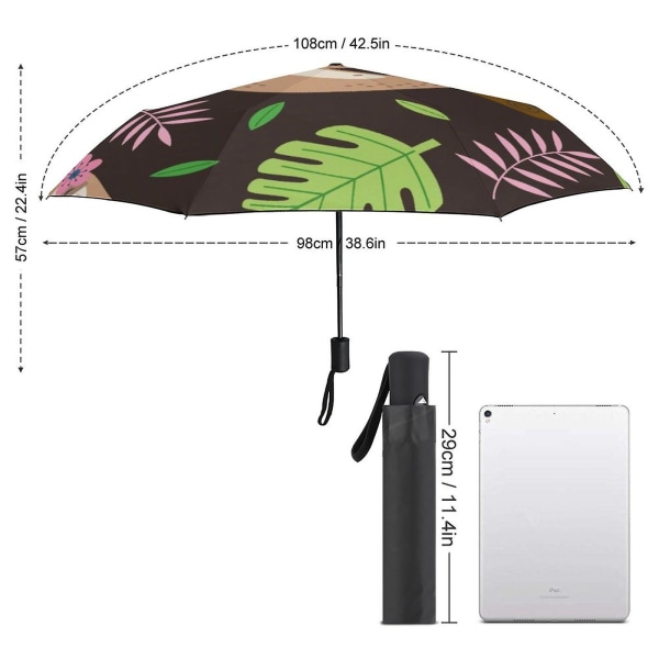 Søt Dovendyr Automatisk Sammenleggbar Paraply Reiseskjerm Vindtett Auto 3 Folds Paraplyer for Kvinner Menn Voksen