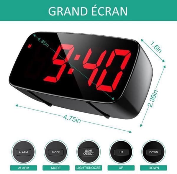 Digital väckarklocka, LED-väckarklocka, mini väckarklocka med snooze-funktion - drivs av både batterier och nätström.