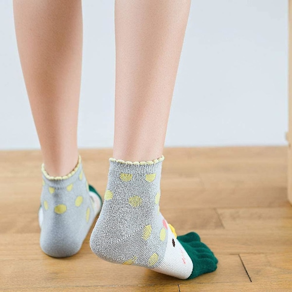 4-pack Damsockor för kvinnor i bomull med roliga djurmotiv - Femfingriga färger - Löpstrumpor med tå