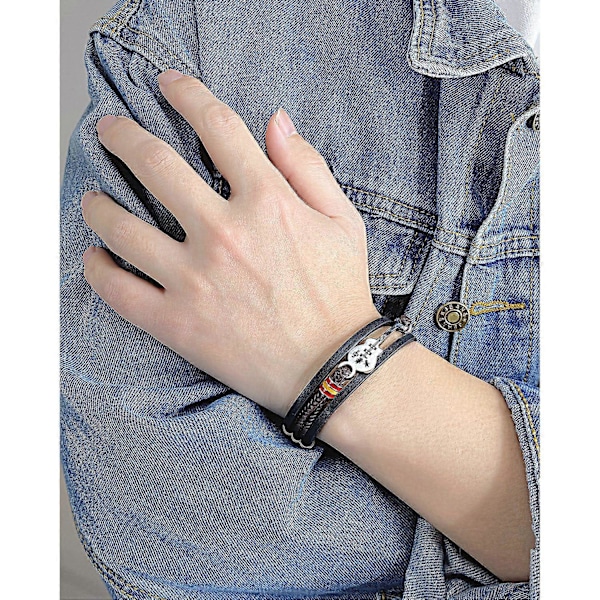 Gitarrarmband för män Flätat Muti-lager Läderarmband Rostfritt Stål Musikälskare Armband för Honom