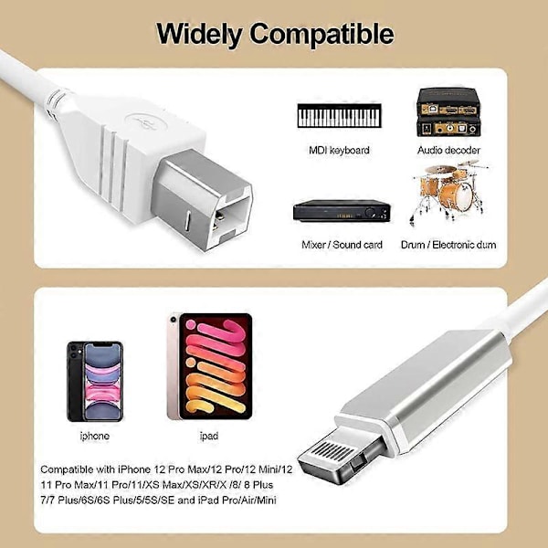 1m 8-Pin till USB-B MIDI-kabel för iPad / iPhone