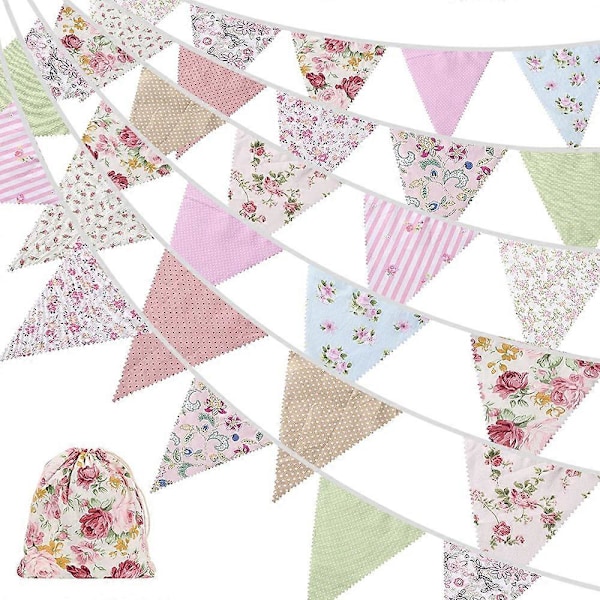 40 fot tyg vimpel, 42 st utomhus vimpel banner, blommig vintage bomull triangelformad flagga för Ga