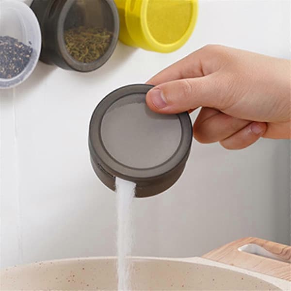 Magnetiska kryddburkar för magnetisk kylskåpsmagnet, kryddförvaringslåda med lock transparent svart