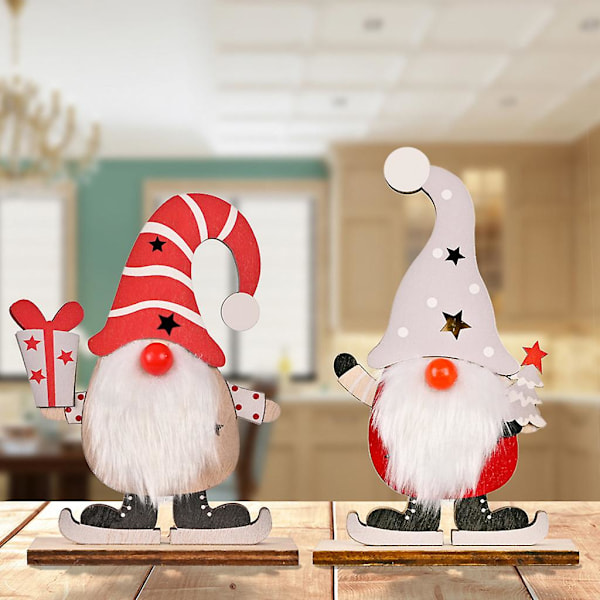 Træjulemandsnisse Ornament med LED-lys Håndlavet Svensk Tomte Nisse Skandinavisk Julemand Elf Plys til Dukke