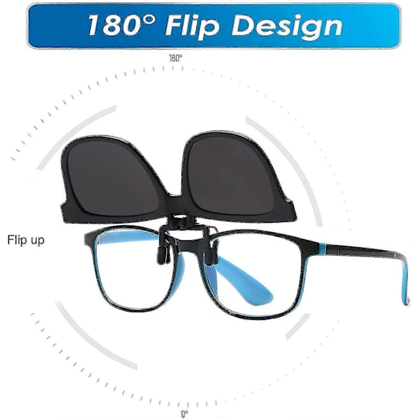 Clip-on solbriller til børn, polariserede, junior clip-on solbriller over receptpligtige briller, UV-beskyttelse, flip-up solbriller til drenge og piger