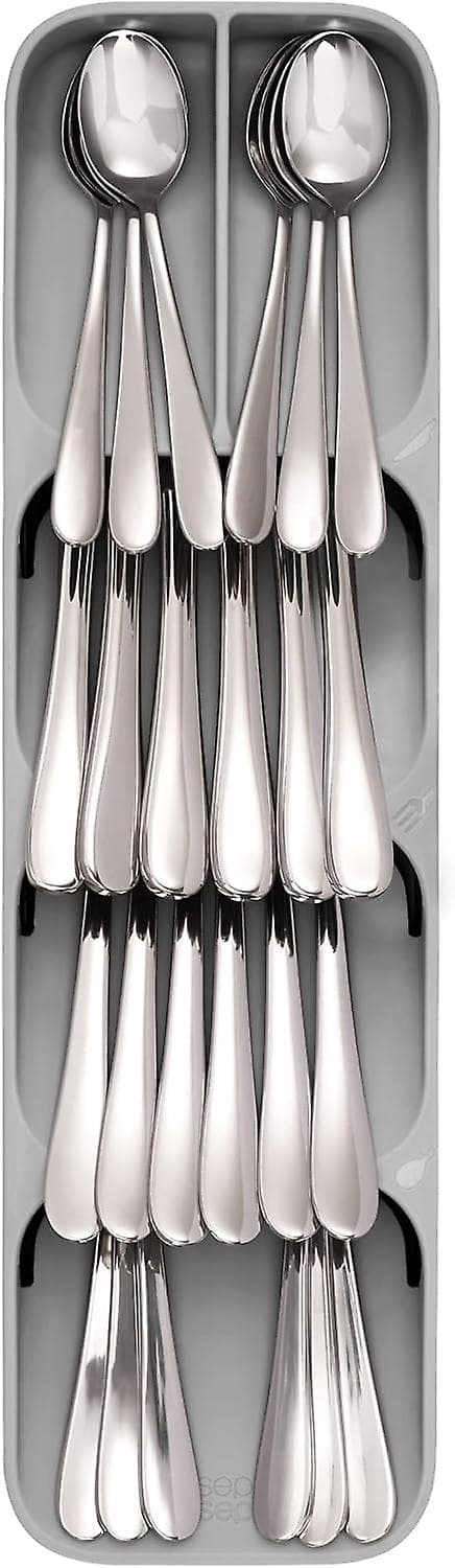 Kompakt Bestik Skuffe Organizer, 5 Rum, Holder 24+ Genstande - Grå