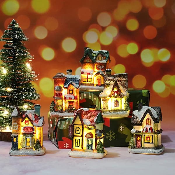 Lysende Julepynt LED Miniature Hus Landsby Stil 1