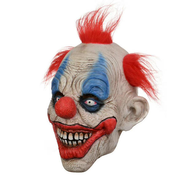Halloween Party Cosplay Läskig Clown Latex Mask Med Kort Röd Peruk Huvudbonad