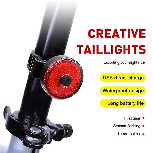 Mini LED Sykkellys Baklys USB Ladbar Vanntett IPX4 Sikkerhet