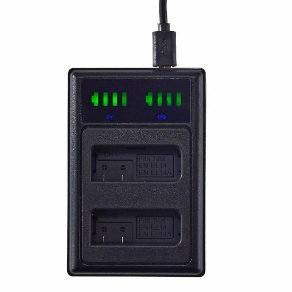 Batteri LED USB Dobbeltlader Kompatibel med Nikon EN-EL14 MH-24 & Nikon D5200 DSLR Kamera