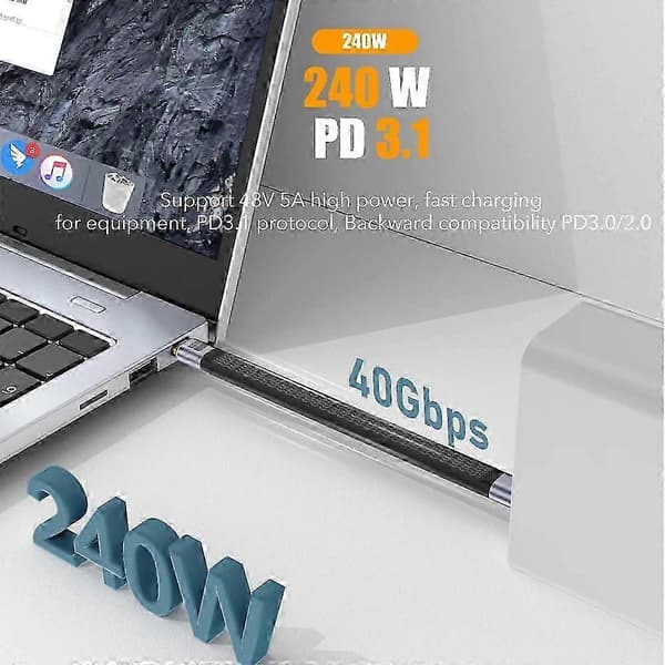 240W USB 4.0 Gen3 Datakabel 5A Snabbladdning för USB C till Typ C PD Thunderbolt 3 8K@60Hz 40Gbps Datakabel