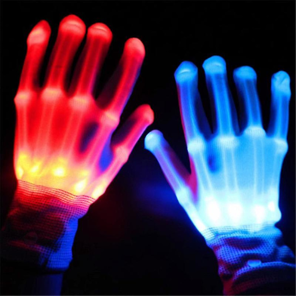 LED-Handskar med Blinkande Ljus, Skelett-Design, Halloween-Handskar för Vuxna, Färgglada Glow-in-the-Dark Partyfavoriter, Födelsedag, Jul, Kostym, Klubb, Klassrum
