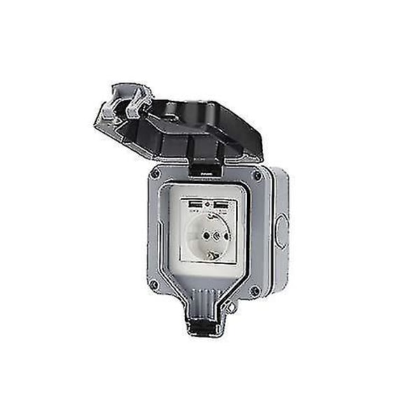 Ulkokäyttöön tarkoitettu kaksoispistorasia USB-liitännällä, vedenpitävä, kestävä, sähköpistorasia seinäkotelolla (yksittäinen) TY