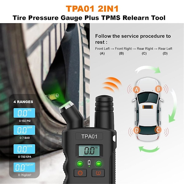 TPA01 TPMS Relearn Tool Digital Däcktrycksmätare för Däcktrycksgivare Återställningsverktyg för Opel