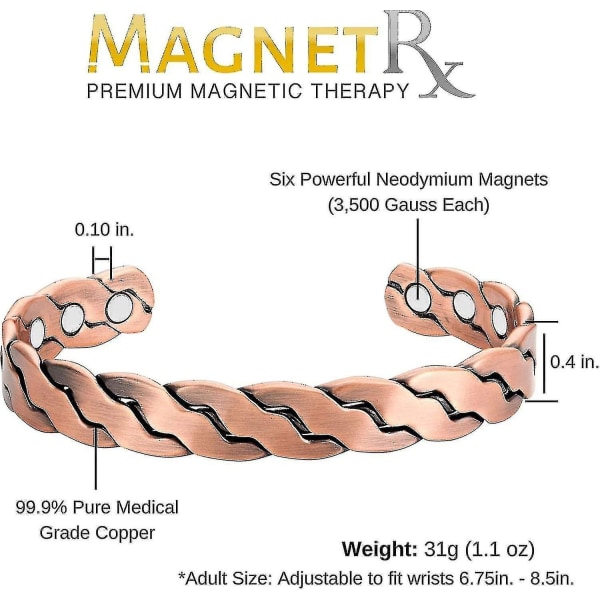 Rent koppar magnetiskt armband - lindring av artritsmärta och karpaltunnel magnetisk terapi koppararmband för män