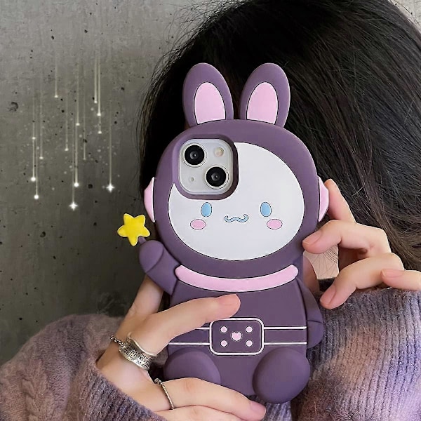 Kawaii Telefoncovers Til iPhone 13 Pro Max, Sød 3D Tegneserie Kanin Telefoncover Blød Silikon Sjov Lilla Kanin Case Til Kvinder Piger