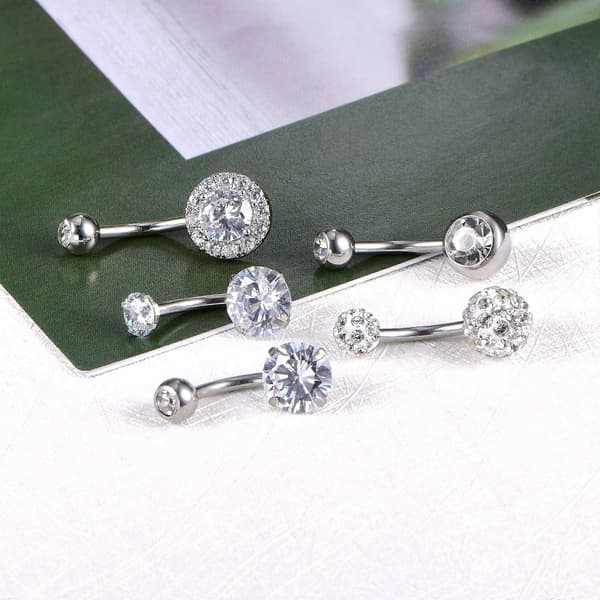5 stk. navlepiercing barbell sett piercing smykker sølv