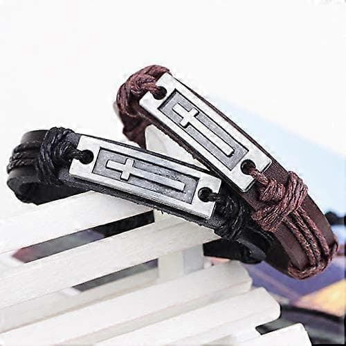2 st/set Religiösa Kors Läderarmband - Konfirmationspresenter för Män Tonåringar Justerbart Omlottarmband 2-pack