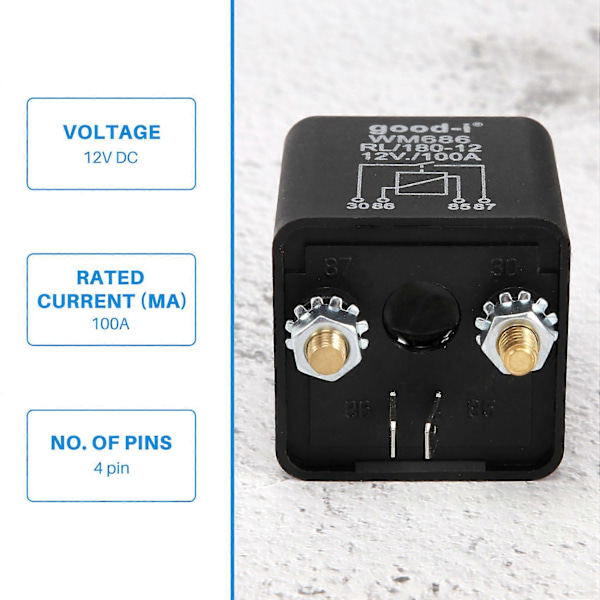 12V 100Amp 4-polet tungt ON/OFF-relæ til splitladning til bil, båd, varevogn - Sort