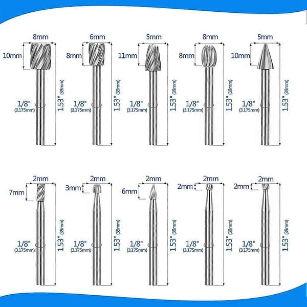 20 stk. karbidgraveringsbits for Dremel freserbitsett 1/8 tomme