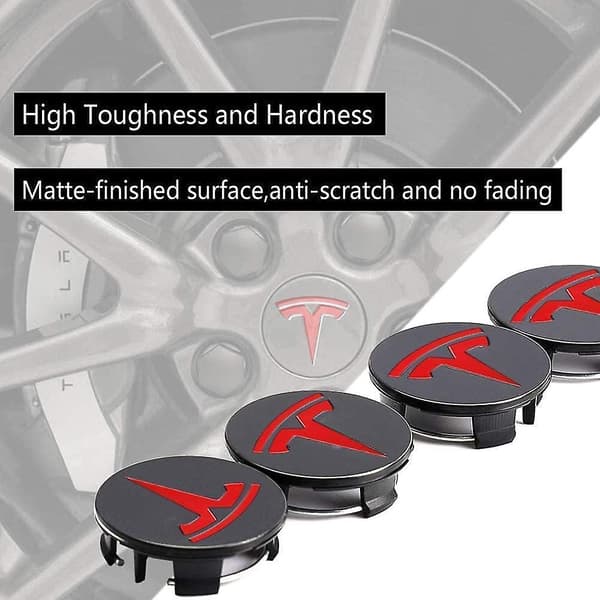 Aero Hjulkapslar och Hjulmutterkåpa Kit med Tesla Logotyp för Model 3, Model Y (röd)
