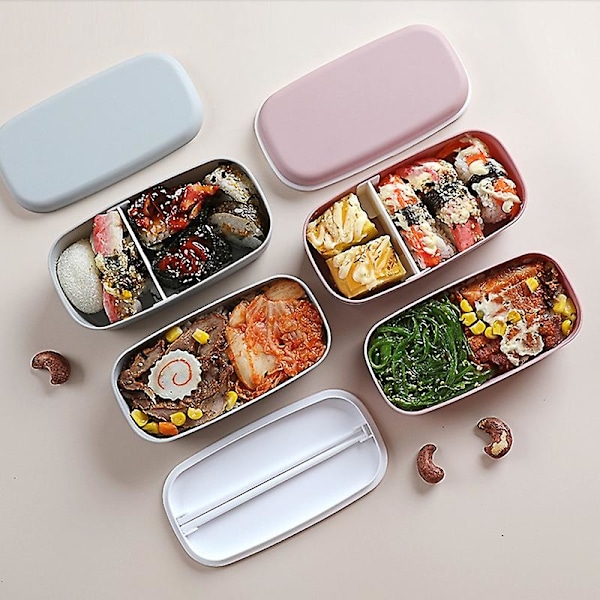 Mikrovågsugnssäker 2-lagers lunchbox med fack, läckagesäker Bento-box, isolerad matbehållare för lunch