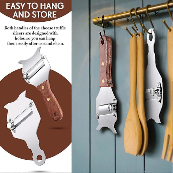 2 stycken tryffelskärare med justerbart blad, rosenträhandtag, rostfritt stål, ost, choklad, tryffelskärare, tryffelskärare