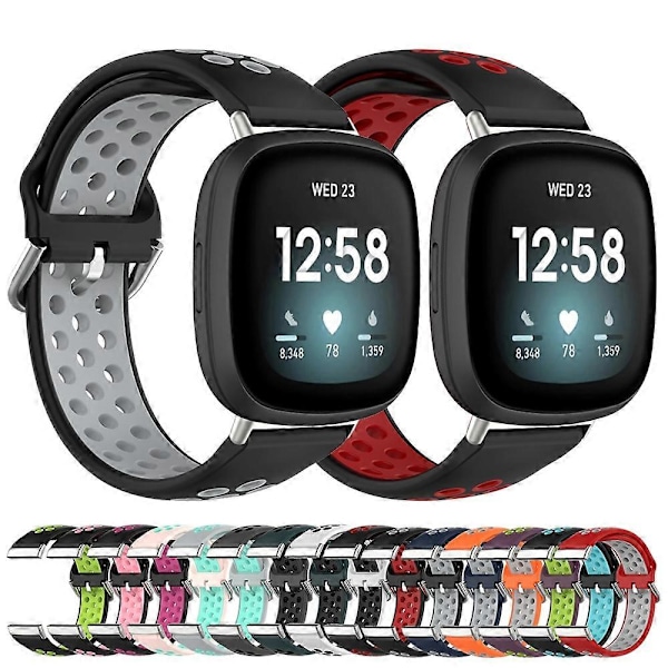 För Fitbit Versa 4 Tvåfärgat Perforerat Andningsbart Silikonarmband