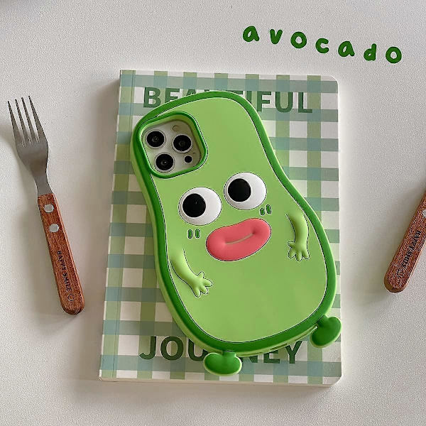 iPhone 13 Pro Max -kotelo Kawaii-puhelin kotelot, söpö 3D-piirretty hauska avokado makkara suulla Pehmeä silikoninen iskunkestävä suojaava