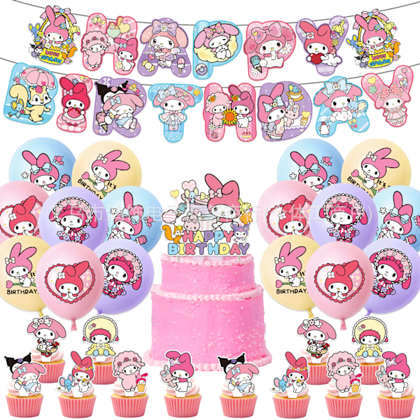 Sanrio My Melody Lasten Tyttöjen Söpö Piirretty Anime Syntymäpäiväjuhlatarvikkeet Koristeet Sarja Ilmapalloja Sarjat Banner Kakun Koriste