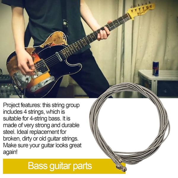 4 stk. Bassstrenger i rustfritt stål Bassgitardeler Tilbehør Gitarstreng Sølvbelagt Gauge