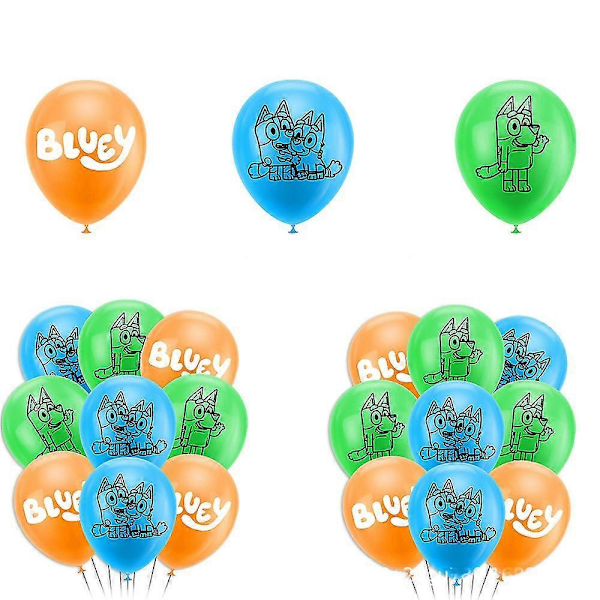 Bluey-teemainen söpöjen koirien lasten syntymäpäiväkoristeet poikille ja tytöille - ilmapallobanneri, kakun koristeet ja juhlatarvikkeet