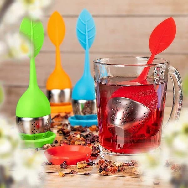 4 stk. rustfrit stål og silikone te-infuser - te-si - med låg og underkop - te-infuser (grøn orange blå rød)