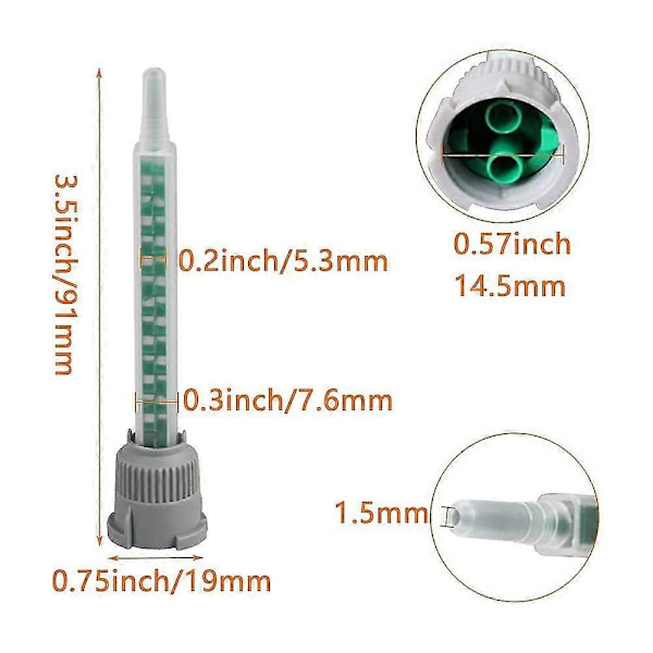50 stk. Epoxy Lim Blandingsdyse Statisk Blandingsdyse MB5-16 Blandingsrør (1:1 Ratio) til AB Lim Mixer