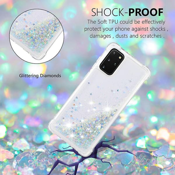 Sølv Hjerter Glitter Flydende Sand TPU Cover til din Samsung Galaxy S20 Plus 4G/5G