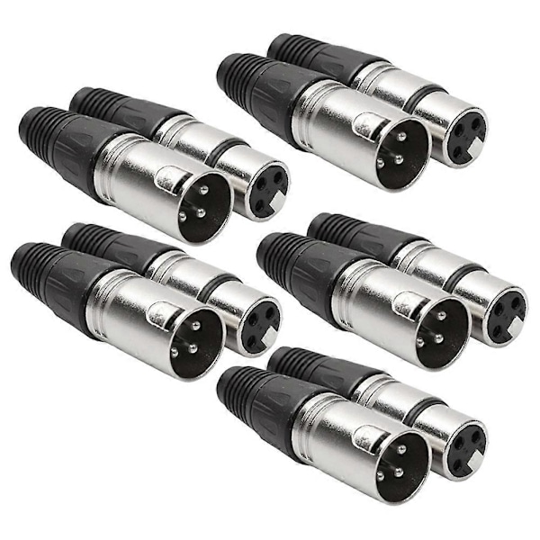 5 Par 3-polet XLR Hunn-Hann Mikrofon Lydkabel Wire Connector Plug Kabelterminal for Mic Sol