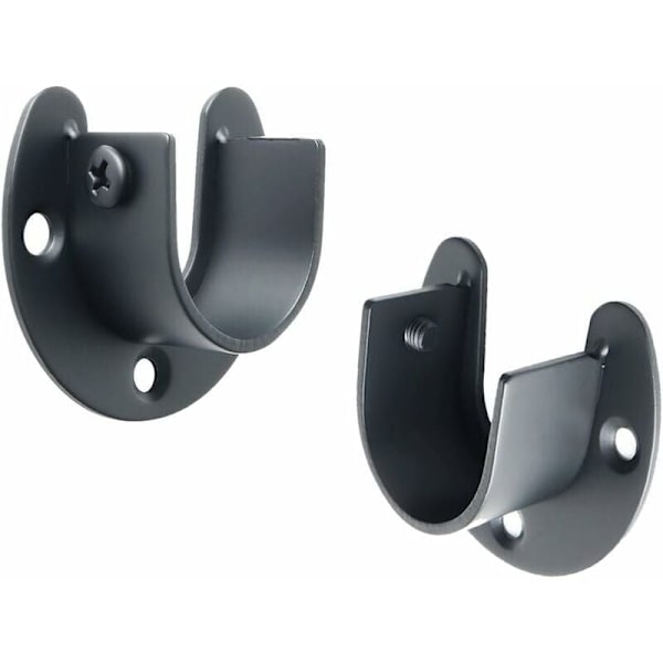 Gardinstangsbeslag U-Formet Garderobeskinnebeslag Skabstang Ende til Gardin eller Garderobe, Mat Sort Rustfrit Stål, 28mm, 2 Stk, EFL8001UB-2P