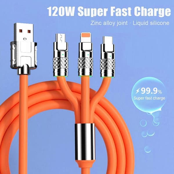 1,2 m 3in1 USB Type C, Micro USB, 6-nastainen kaapeli Multi Micro pikalatauskaapeli oranssi