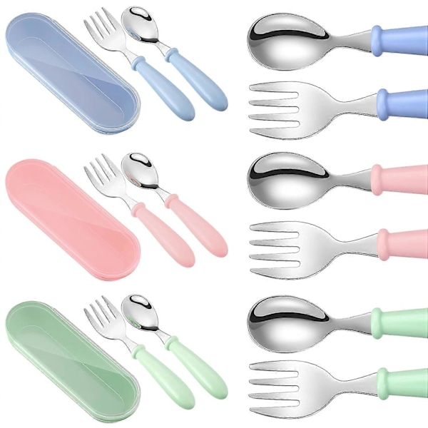 9 Pieces Toddler Utensils Stainless Steel Fork and Spoon Safe Baby Silverware Set, Kid Safe Utensils Children's Flatware Kids Cutlery Set with Round H