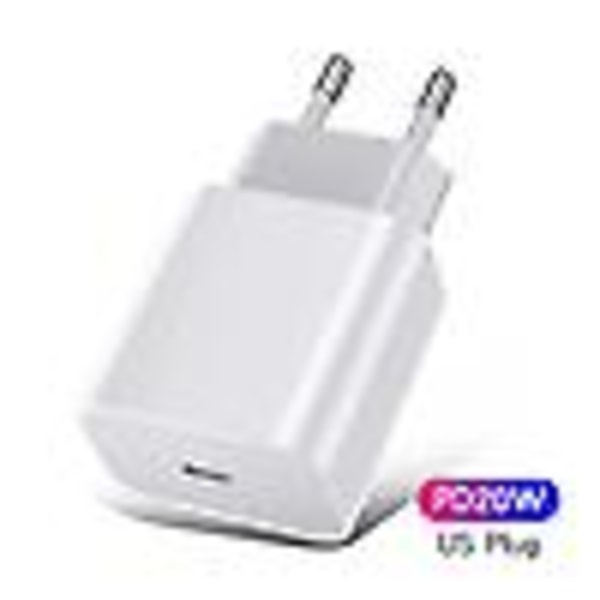 2-pak - iPhone-lader Adapter+Kabel 20W USB-C Hurtiglader Hvid one size