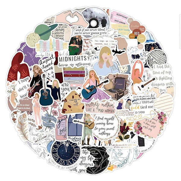 100 st/set Taylor Swift The Eras Tour-tema klistermärken leksaksdekaler för vattenflaska, bärbar dator, skateboard, hjälm, bildekaler, perfekta presenter till Taylor-fan