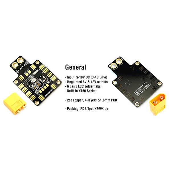 PDB XT60 Drone Virranjakelulevy W/ BEC 5V 2A 12V 0.5A RC FPV:lle