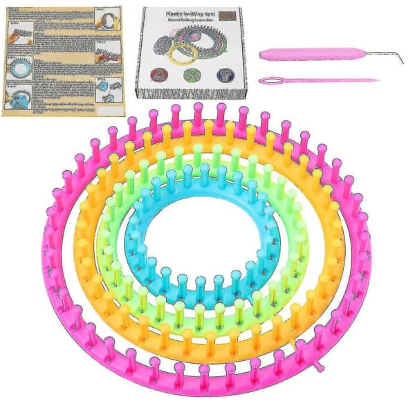Stickningsringar Set, 4 Stickramar med Instruktioner, Stickset för Nybörjare